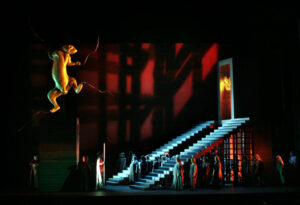 PALACE OF BABYLON WITH ANNA SHAFAJINSKAIA AS ABIGAILLEwith Zelijko Lucic as Nabucco and Anna Shafajinskaia as Abigaille.
www.DallasArtsRevue photograph by J.R. Compton
NABUCCO by Verdi, sets and costume design by Tom Orr and Frances Bagley for the 50th Anniversary season of the Dallas Opera. PALACE OF BABYLON WITH ANNA SHAFAJINSKAIA AS ABIGAILLE with Zelijko Lucic as Nabucco and Anna Shafajinskaia as Abigaille. www.DallasArtsRevue photograph by J.R. Compton NABUCCO by Verdi, sets and costume design by Tom Orr and Frances Bagley for the 50th Anniversary season of the Dallas Opera.